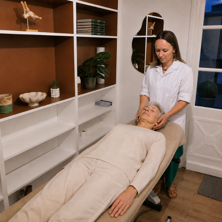 Séance d'étiopathie pratiquée par Amandine Held au sein de son cabinet à Paris 4.